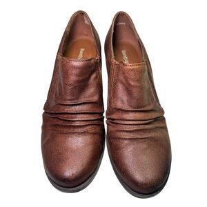 Baretraps Reagen Brown Ruched Slip On Booties Comfort Block Heel Women's Size 7